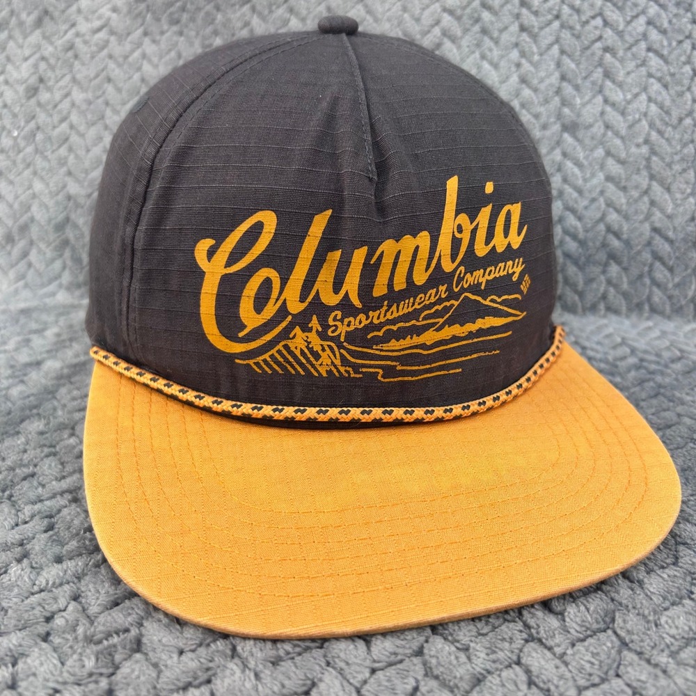 Logo Graphic Mens Grey Yellow Columbia Hat Snapback Ripstop Rope OSFM
